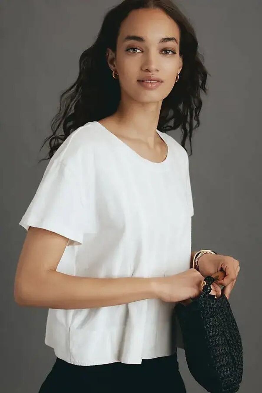 Pilcro Solid White Classic T-Shirt Flowy Lightweight Boho Oversized Size Small